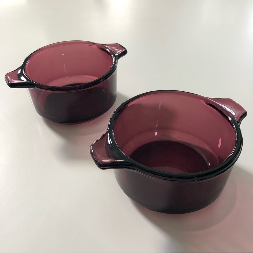 Two Vintage Purple Glass Casseroles- Pyrex Like